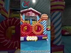 Commerciële 0.55mm PVC opblaasbare hindernisbanen snoep thema spellen buitenshuis springkasteel