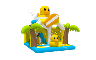 De nieuwe Verfrissende Zomer die Bouncy-het Dierlijke Thema Opblaasbaar Geel Duck Bounce House Slide Combo springen van het Kasteelbed