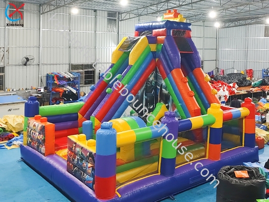 Gepersonaliseerd opblaasbaar LEGO Bouncy Castle met Slide Combo Digitale Printing
