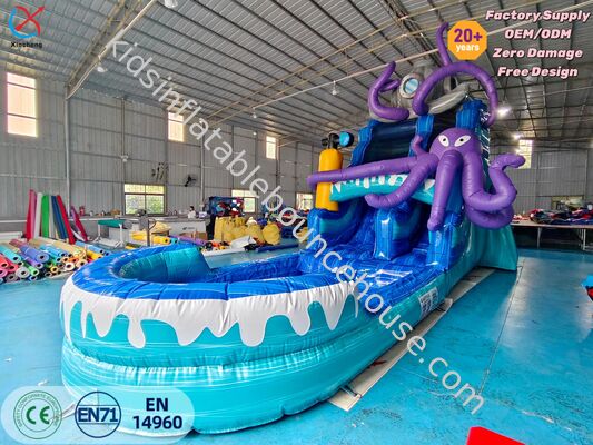 Opblaasbaar Waterglijbaan met Octopus Thema, Grote Opblaasbare Waterglijbaan met Zwembad voor Buiten